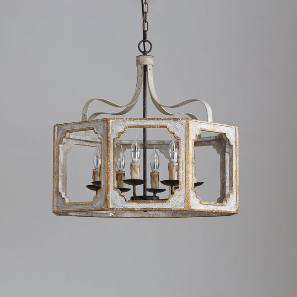 rustic distressed wood iron 8 light candle pendant lamp