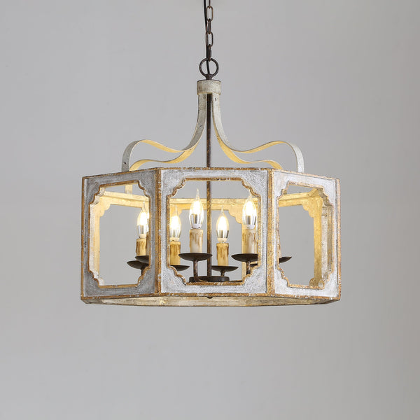 rustic distressed wood iron 8 light candle pendant lamp