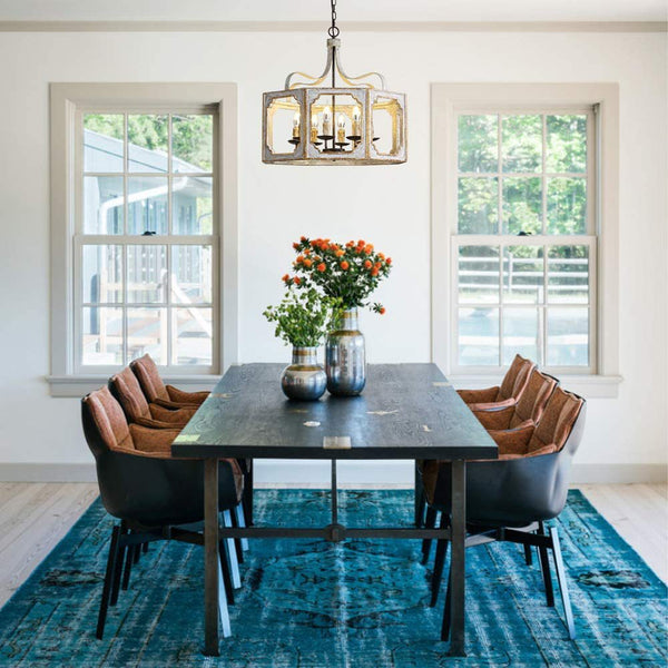rustic distressed wood iron 8 light candle pendant lamp