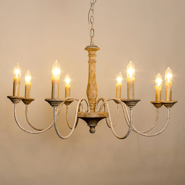 rustic old wood hand carved iron 6 light chandelier
