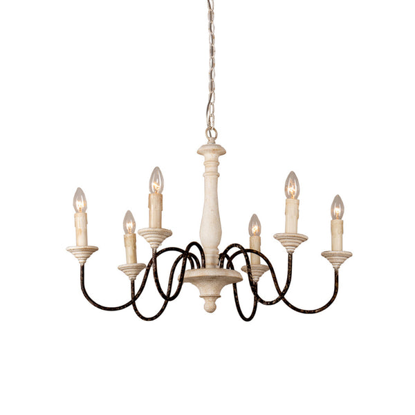 rustic old wood hand carved iron 6 light chandelier