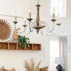 rustic old wood hand carved iron 6 light chandelier
