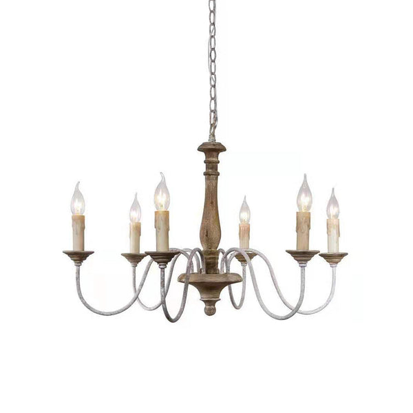 rustic old wood hand carved iron 6 light chandelier
