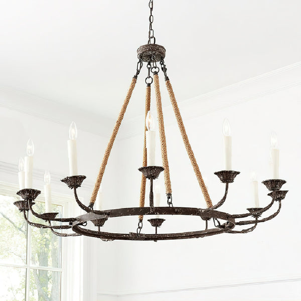 rustic rust iron hemp rope candle chandelier