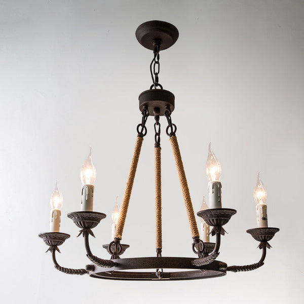 rustic rust iron hemp rope candle chandelier