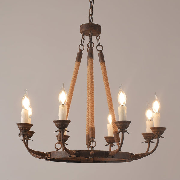 rustic rust iron hemp rope candle chandelier