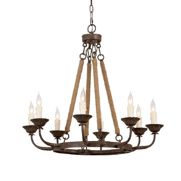 rustic rust iron hemp rope candle chandelier