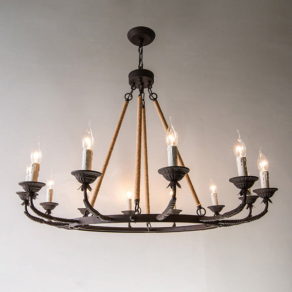 rustic rust iron hemp rope candle chandelier
