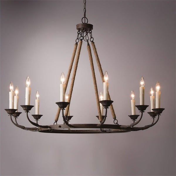 rustic rust iron hemp rope candle chandelier