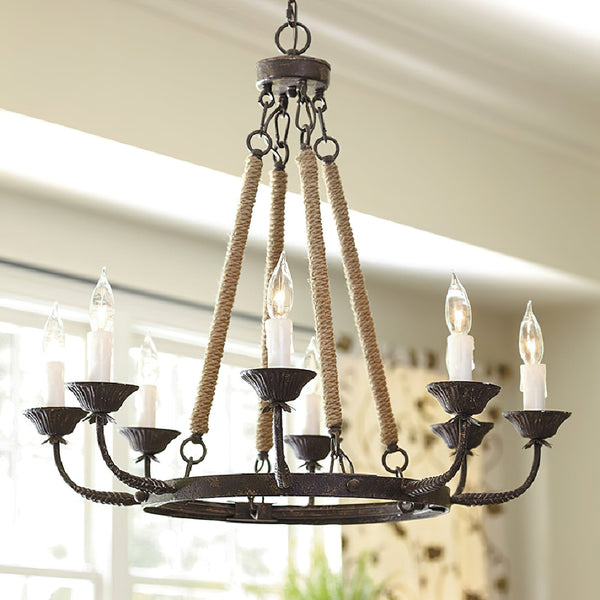 rustic rust iron hemp rope candle chandelier