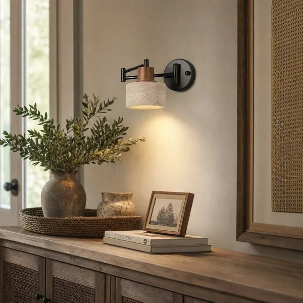 rustic travertine swing arm wall sconce bedroom