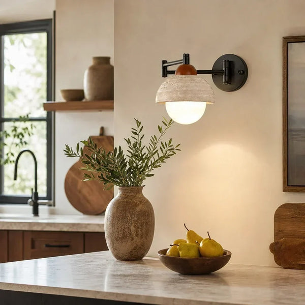 rustic travertine swing arm wall sconce bedroom