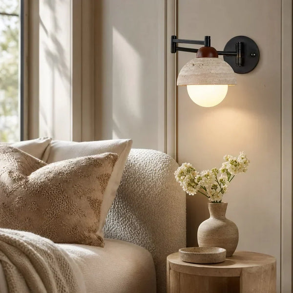 rustic travertine swing arm wall sconce bedroom