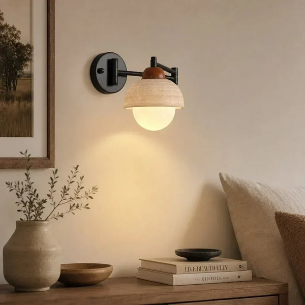 rustic travertine swing arm wall sconce bedroom