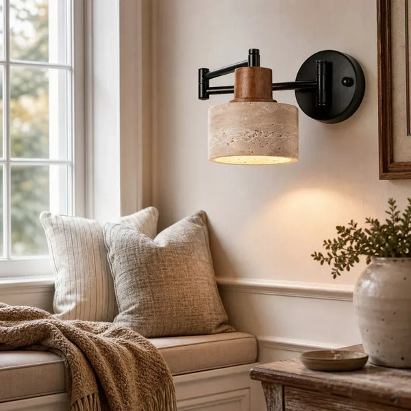 rustic travertine swing arm wall sconce bedroom