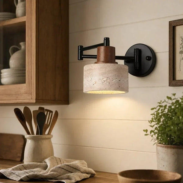 rustic travertine swing arm wall sconce bedroom
