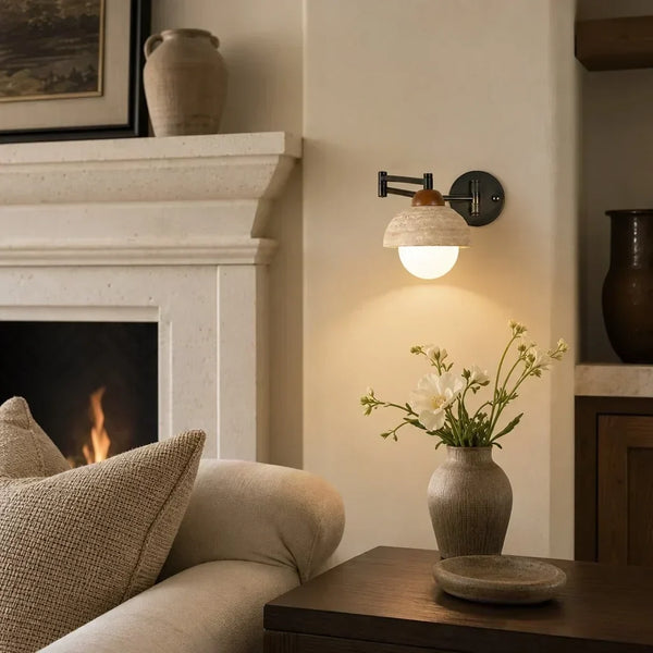 rustic travertine swing arm wall sconce bedroom