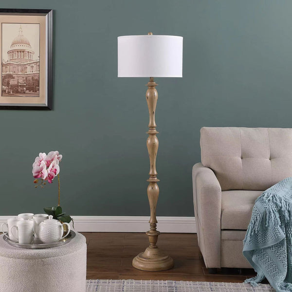 rustic white fabric solid wood floor lamp