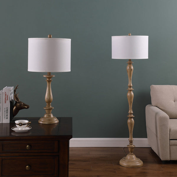 rustic white fabric solid wood floor lamp