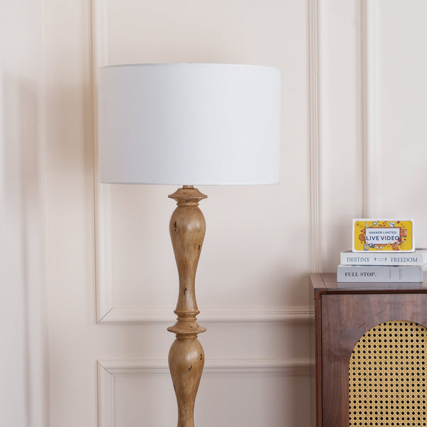 rustic white fabric solid wood floor lamp