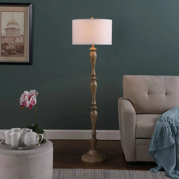 rustic white fabric solid wood floor lamp