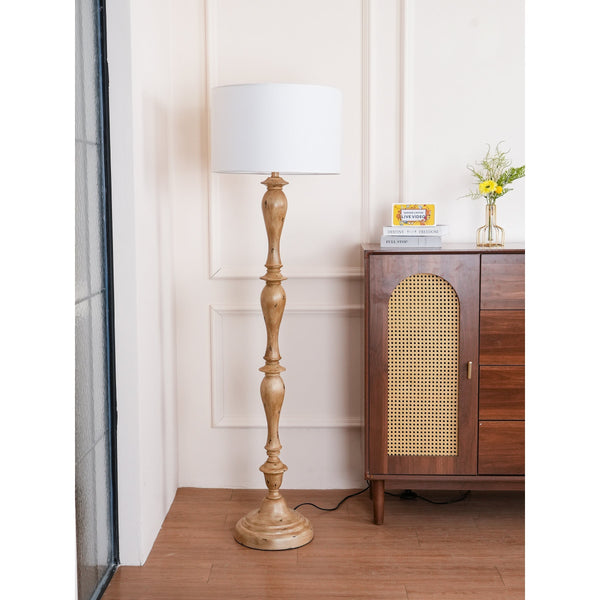 rustic white fabric solid wood floor lamp
