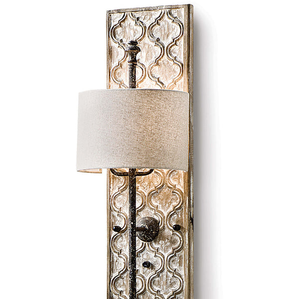 rustic whitewashed wood carved panel wall sconce