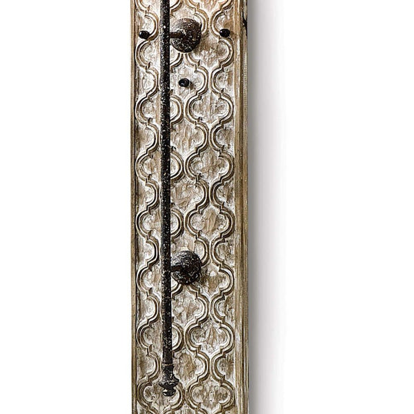 rustic whitewashed wood carved panel wall sconce