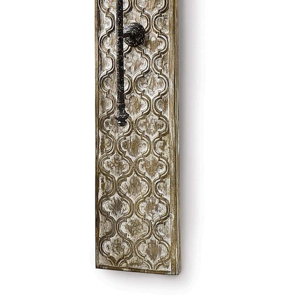rustic whitewashed wood carved panel wall sconce