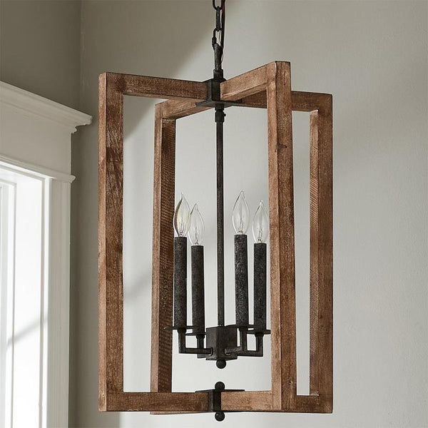 rustic wood black lantern pendant lamp