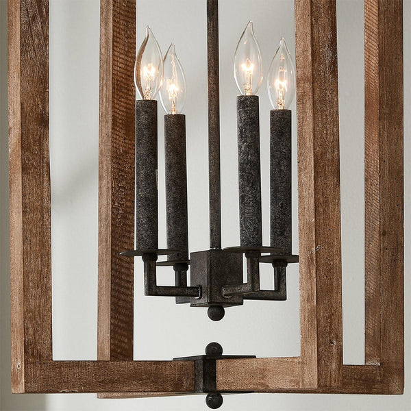 rustic wood black lantern pendant lamp