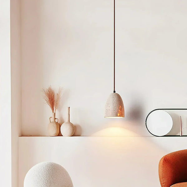 scandinavian beige travertine bell pendant lamp