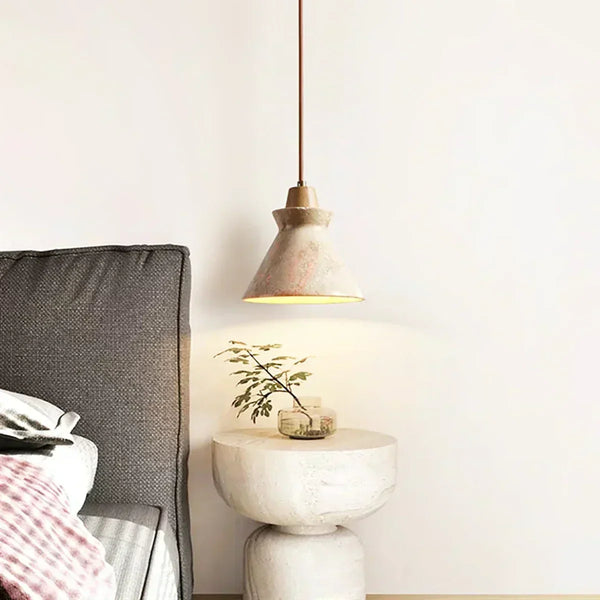 scandinavian beige travertine conical pendant lamp