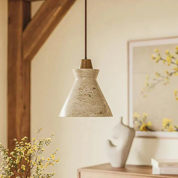 scandinavian beige travertine conical pendant lamp