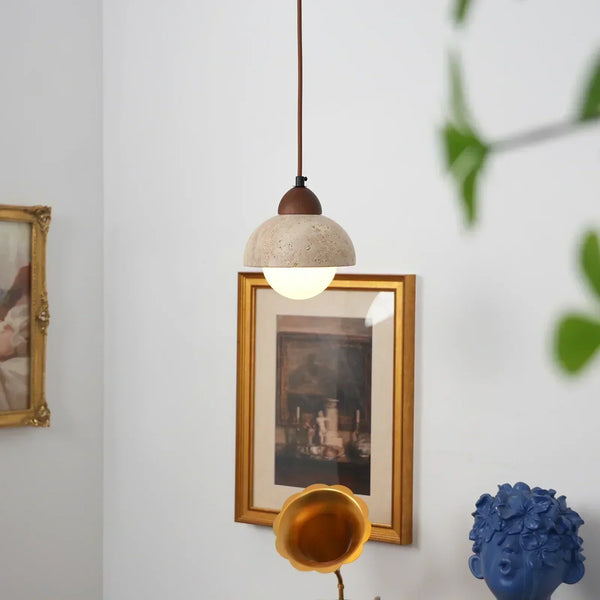 scandinavian beige travertine glass semicircle pendant light