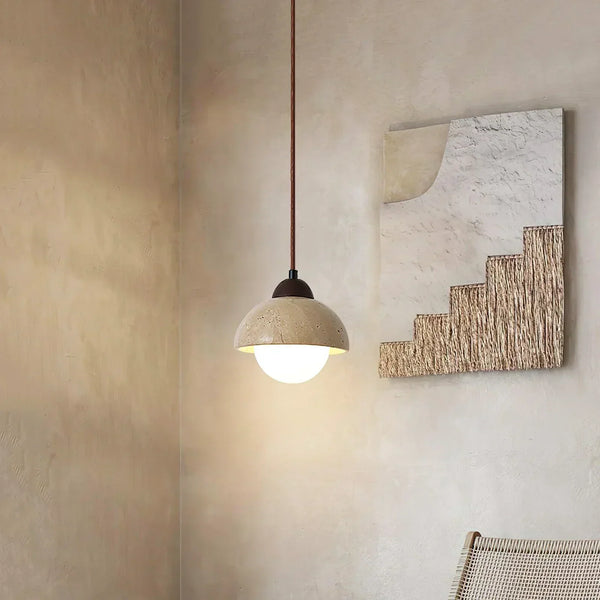 scandinavian beige travertine glass semicircle pendant light