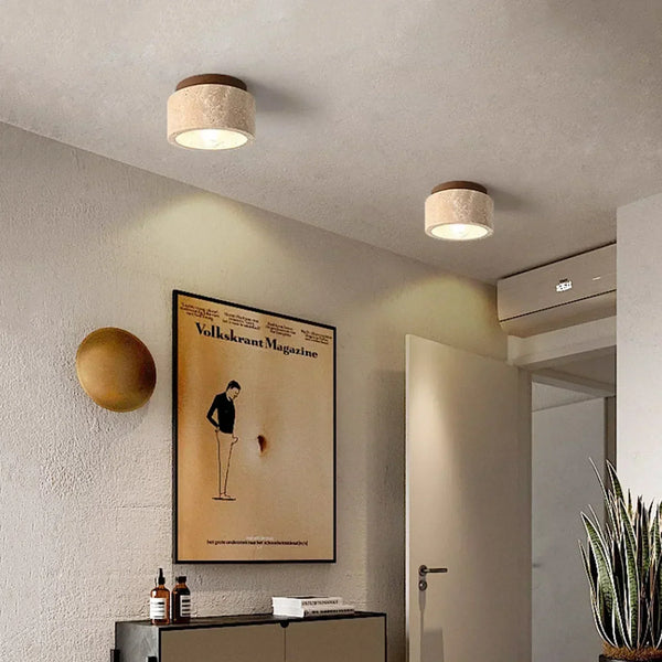 scandinavian beige travertine wood cylinder ceiling light