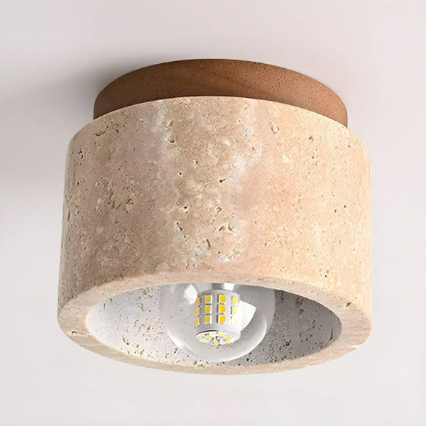 scandinavian beige travertine wood cylinder ceiling light