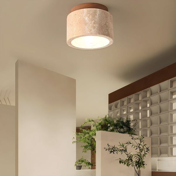 scandinavian beige travertine wood cylinder ceiling light