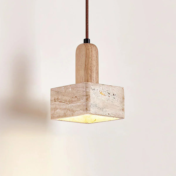 scandinavian beige travertine wood cylinder pendant lamp