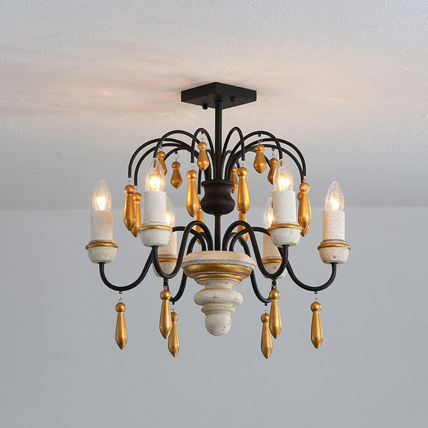 scandinavian black iron wood candle chandelier