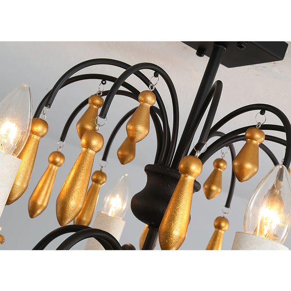 scandinavian black iron wood candle chandelier
