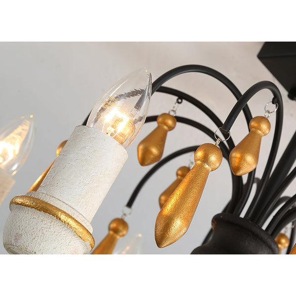 scandinavian black iron wood candle chandelier