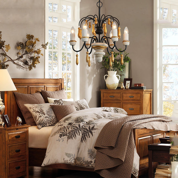 scandinavian black iron wood candle chandelier