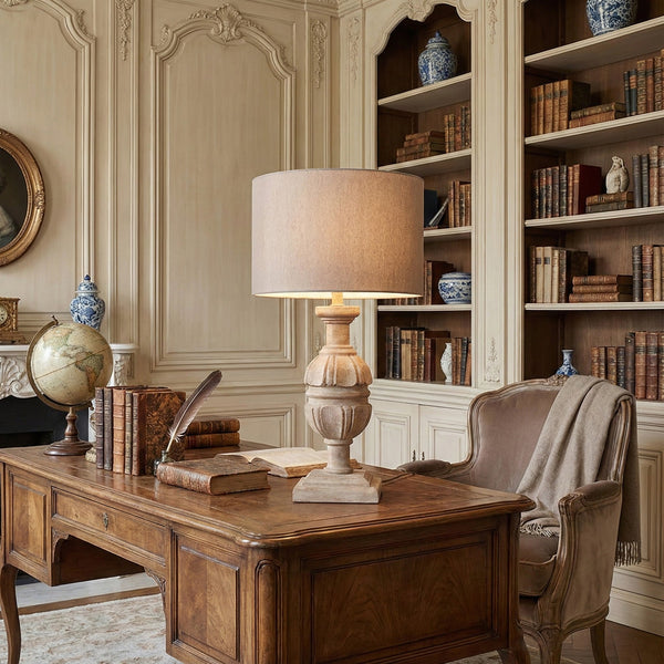 scandinavian old wood fabric table lamp