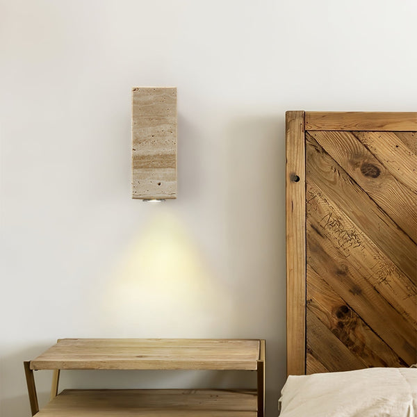 scandinavian yellow travertine wood cylinder wall sconce