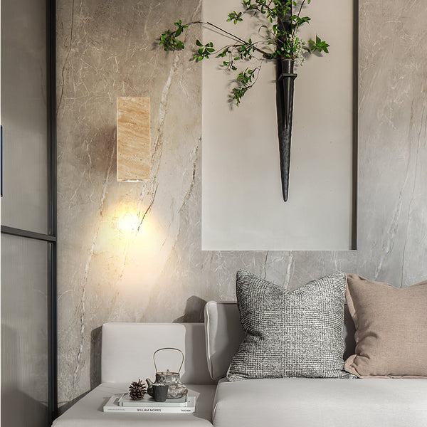 scandinavian yellow travertine wood cylinder wall sconce