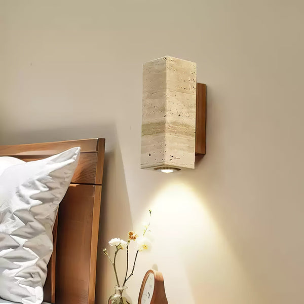 scandinavian yellow travertine wood cylinder wall sconce