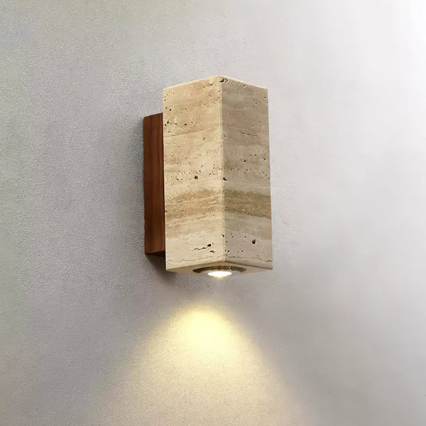 scandinavian yellow travertine wood cylinder wall sconce
