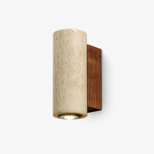 scandinavian yellow travertine wood cylinder wall sconce